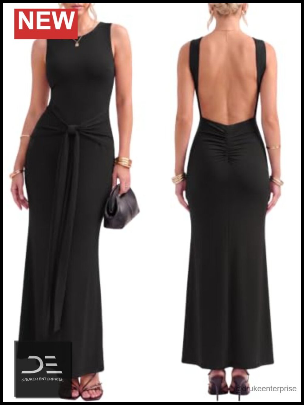 Women's Backless Bodycon Maxi Dress Scoop Neck Sleeveless Cocktail Party